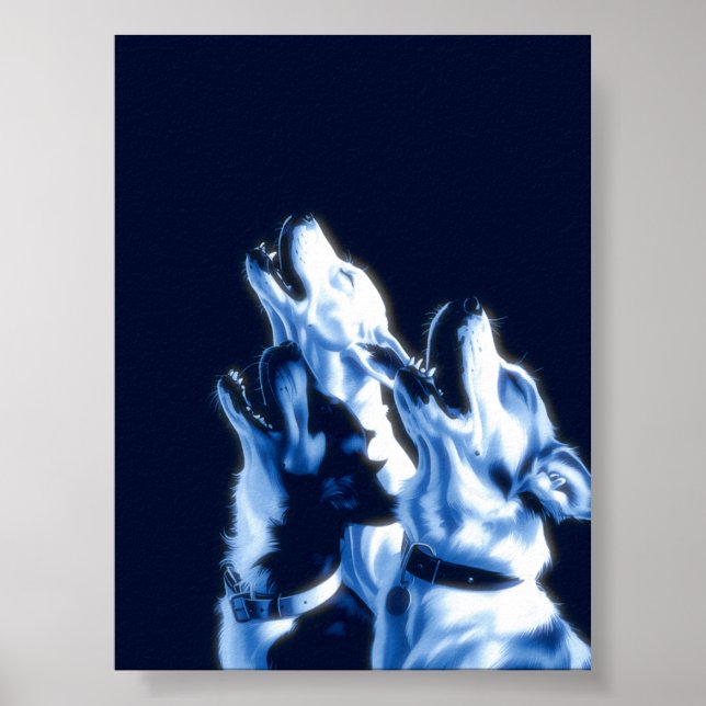Póster Howling Dogs Poster Print Wall Art blue design (Frente)