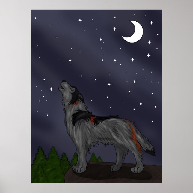 Póster Howling Wolf (Gris) (Frente)
