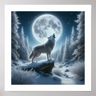 Póster Howling Wolf In Winter