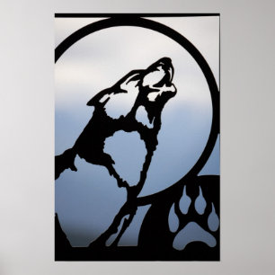Póster Howling Wolf Metalizado Silhouette