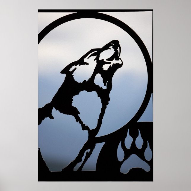 Póster Howling Wolf Metalizado Silhouette (Frente)