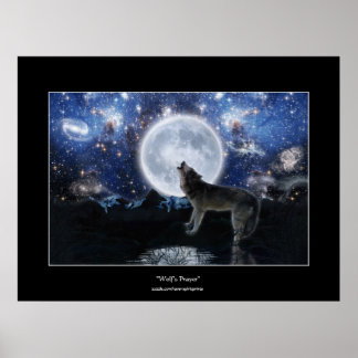 Póster Howling Wolf, Moon & Wilderness Art Poster