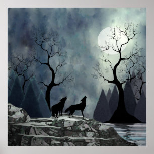 Póster Howling Wolf Silhouette