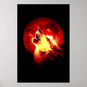 Póster Howling Wolf y Red Moon Poster