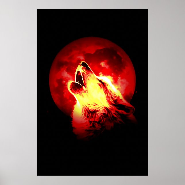 Póster Howling Wolf y Red Moon Poster (Frente)