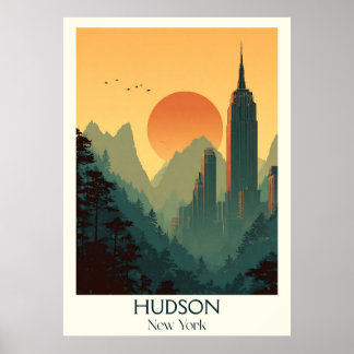 Póster Hudson New York Vintage Cityscape River Art