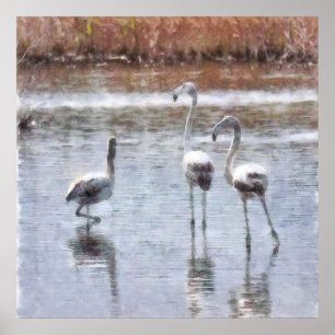 Póster Huelga A Pose Flamingo Watercolor