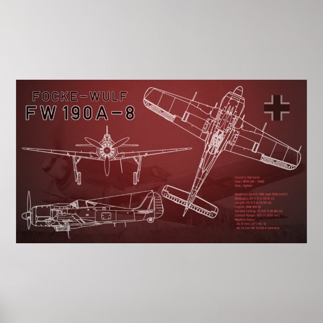 Póster Huella azul Focke-Wulf Fw 190 (Frente)