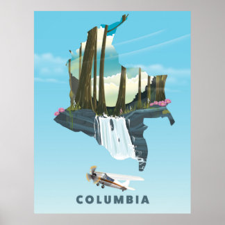 Póster Huella de afiches de viaje del mapa ilustrado de C