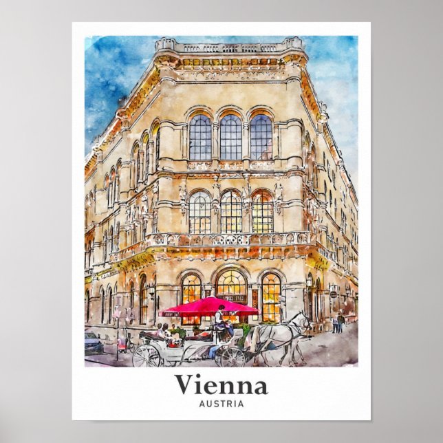 Póster Huella de agua de viajes de Viena (Frente)