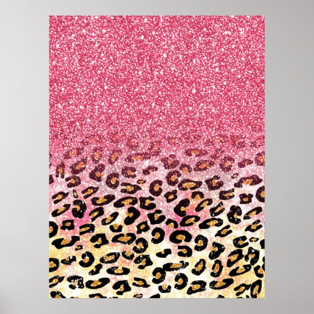 Póster Huella de animales de leopardo de purpurina fino r (Frente)
