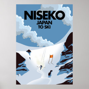 Póster Huella de esquí de Niseko Japón