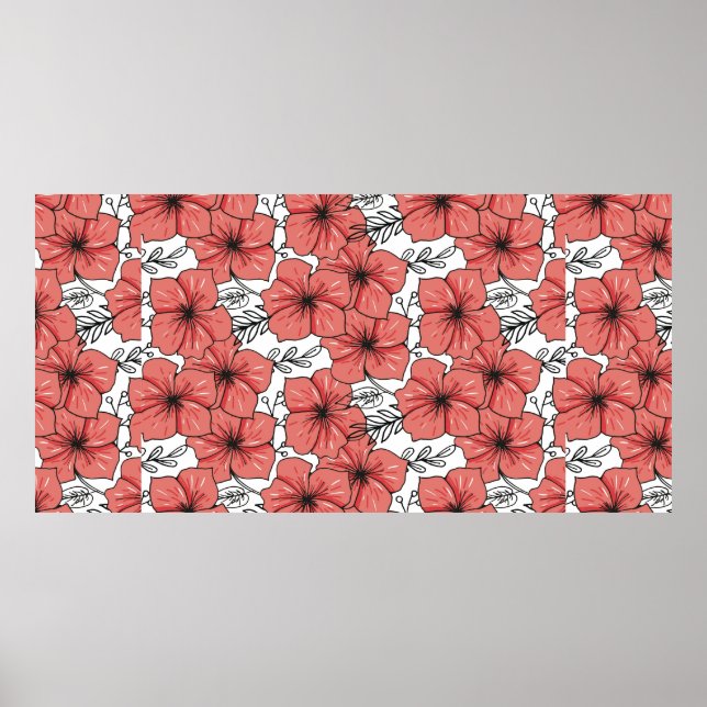 Póster huella de flor esbozada en color brillante (Frente)