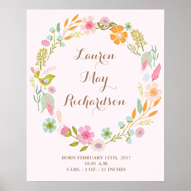 Póster Huella de la niñez de las flores para una niña (Frente)