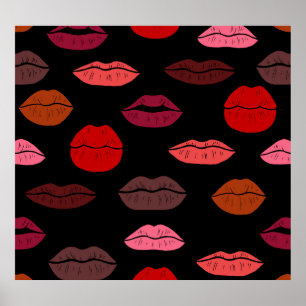 Póster Huella de labios, besos rosados rojos.
