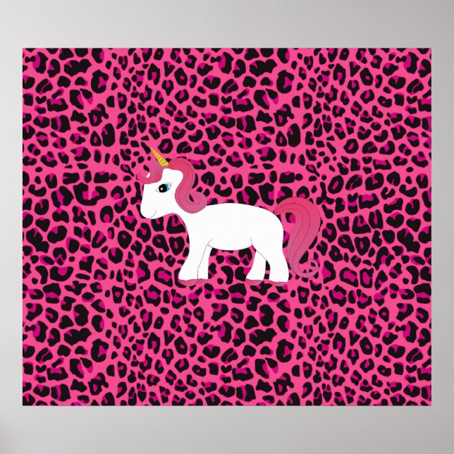 Póster Huella de leopardo rosa de unicornio (Frente)