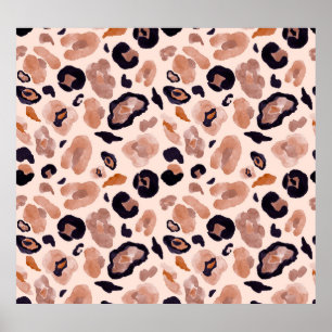 Póster Huella de leopardo, sin costuras, de fondo beige.