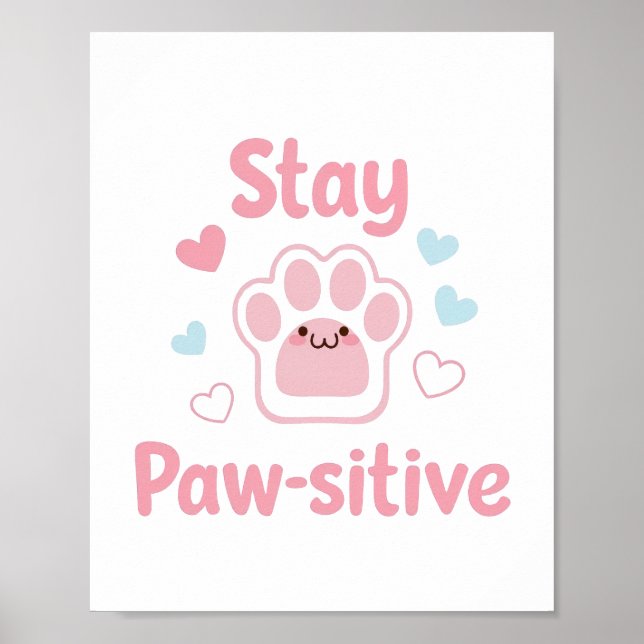 Póster Huella de pata positiva con corazones (Frente)