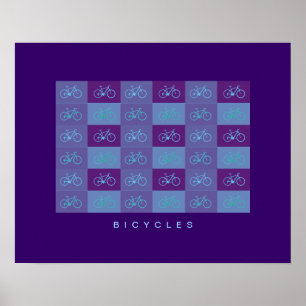 Póster huella de patrón de bicicletas azul