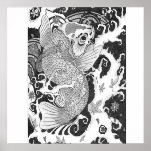 Póster huella de pescado koi