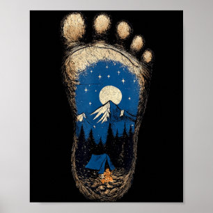 Póster huella de pie de Bigfoot acampando montaña sasquat