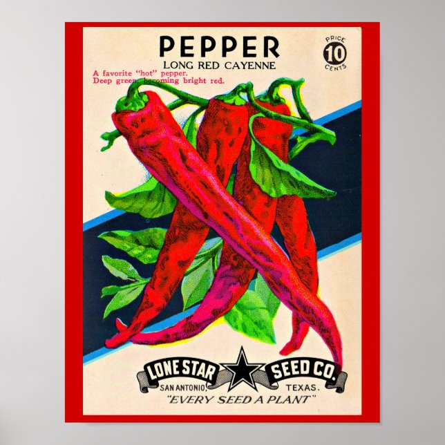 Póster Huella de pimienta cayenne sobre paquetes de semil (Frente)