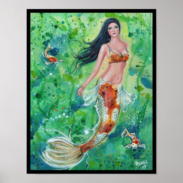 Póster Huella de poster de sirena de Koi por Renee Lavoie (Frente)