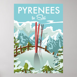 Póster Huella de viajes de los Pirineos al esquí.