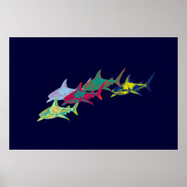Póster huella decorativa de tiburones