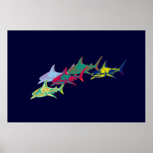 Póster huella decorativa de tiburones