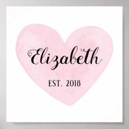 Póster Huella infantil rosa para el corazón. Bebé. Niños