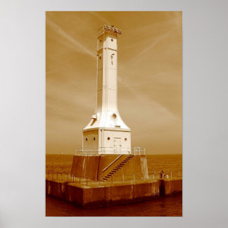 Póster Huella sepia del faro de Huron