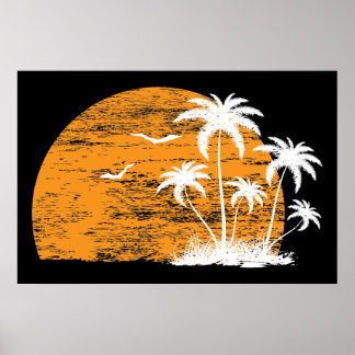 Póster Huella tropical, palmeras y pájaros poster