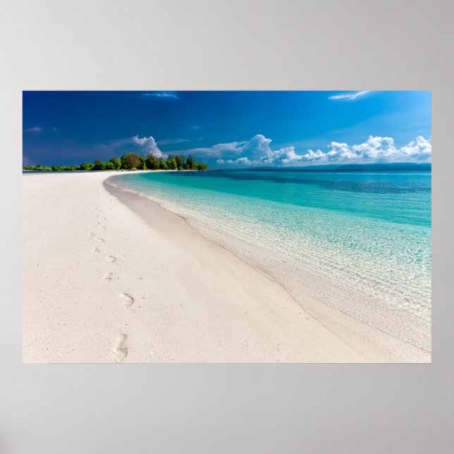 Póster Huellas de Isla Tropical en la Arena   (Frente)