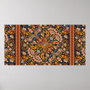 Póster Huellas de paisley vintage, pañuelo de cuello de s