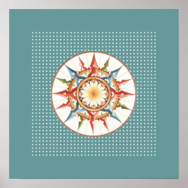 Póster huellas de pared de rosa de brújula