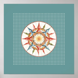 Póster huellas de pared de rosa de brújula