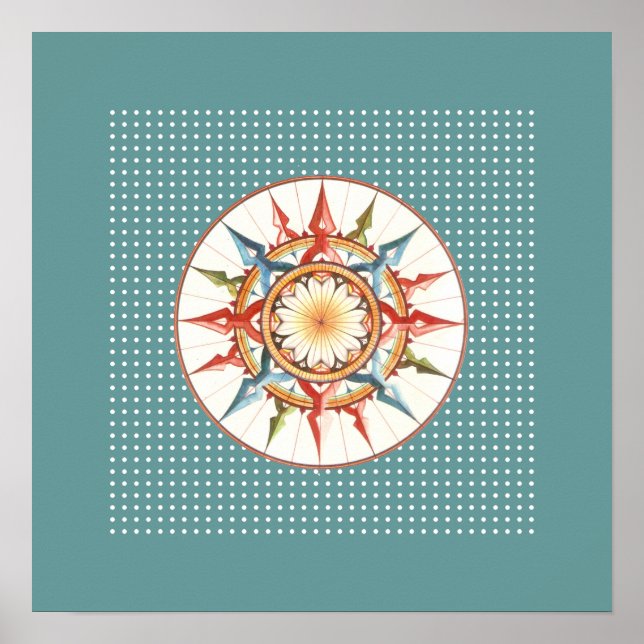 Póster huellas de pared de rosa de brújula (Frente)