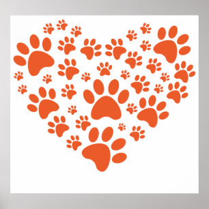 Póster Huellas de patas en forma de corazón