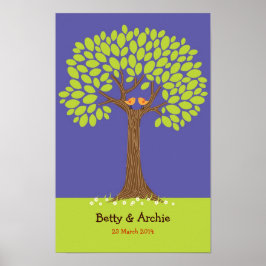 Póster Huellas digitales / Boda de árbol de firma (azul o