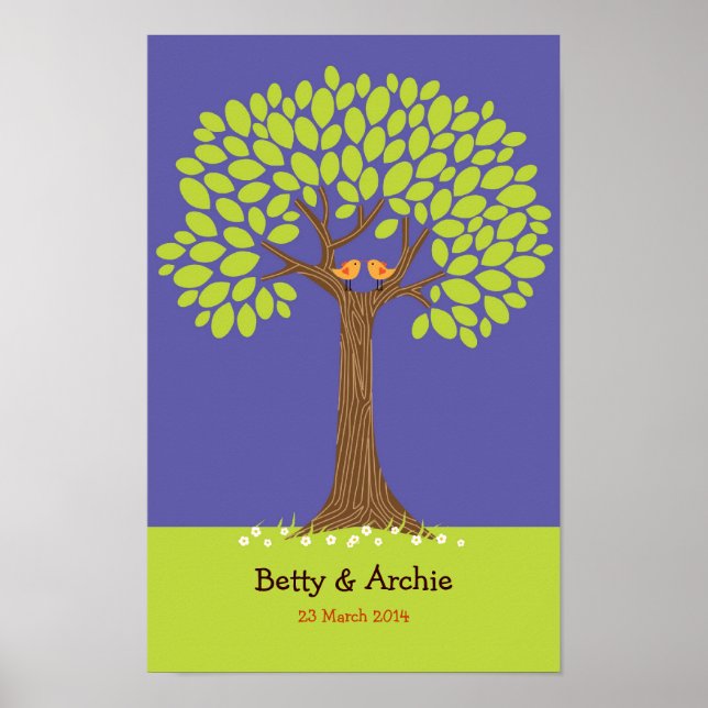 Póster Huellas digitales / Boda de árbol de firma (azul o (Frente)
