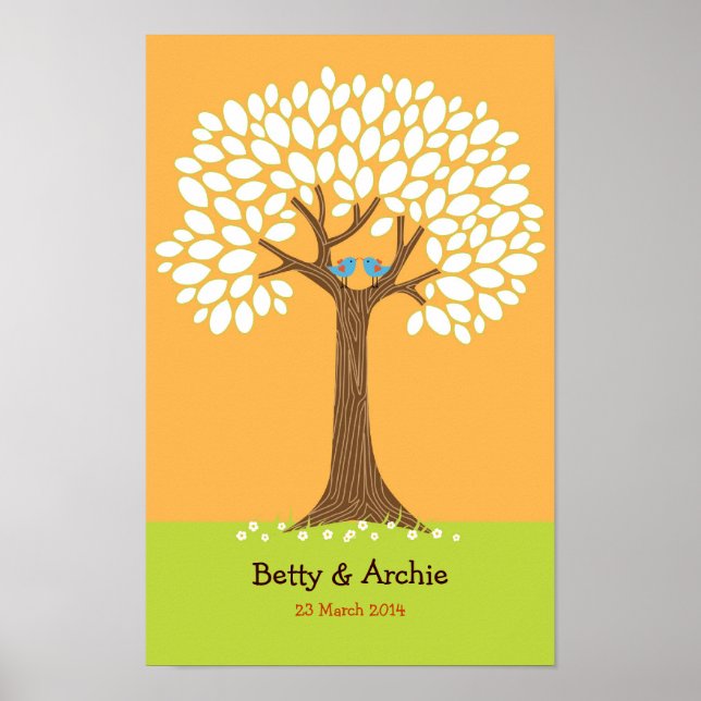 Póster Huellas digitales / Boda de árbol de firma (Naranj (Frente)