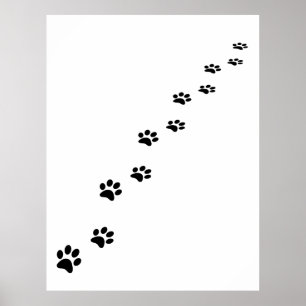Póster Huellas negras de la garra de gato en blanco