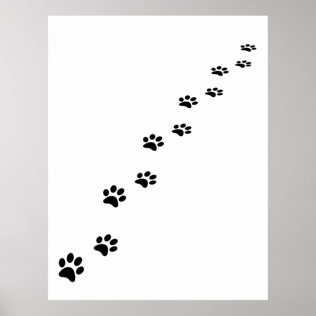 Póster Huellas negras de la garra de gato en blanco (Frente)