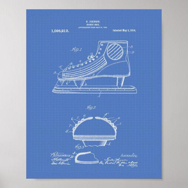 Póster Hueso de hockey 1914 Patent Art Blueprint (Frente)