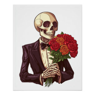 Póster Huesos de amante � Esqueleto Romántico Divertido