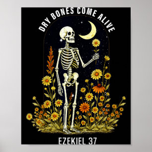 Póster Huesos Secos Cobran Vida Esqueleto Divertido Flora