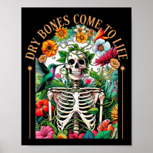 Póster Huesos Secos Cobran Vida Esqueleto Divertido Flora