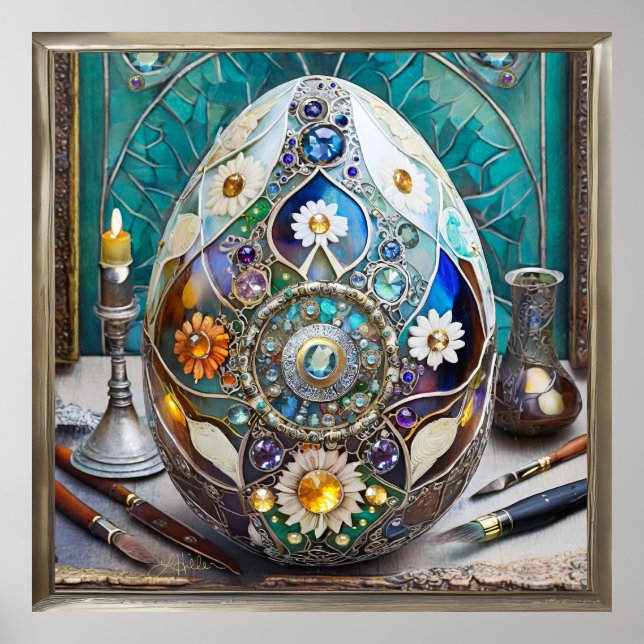Póster Huevo azul hueso humedecido de pascua de vapor (Frente)