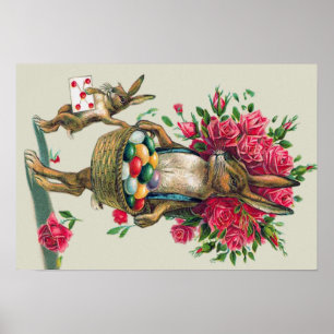 Póster Huevo de cesta de Rosa de bebé de papá de conejo d